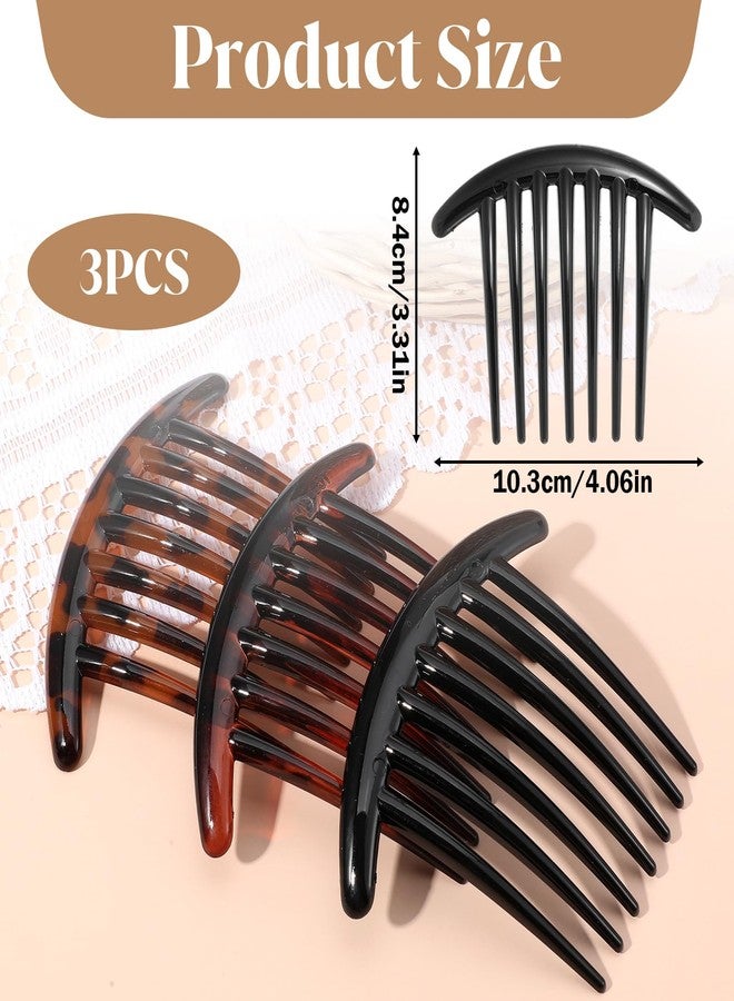 Ymapinc 7 Tooth French Hair Comb 3PCS Plastic Elegant French Hair Side Combs for Women Girls Tidying up Stray Buns Hairpin Clips Accessories Tortoiseshell Color with Leopard Print - Image 2